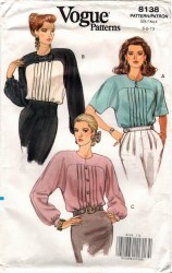 8138 VOGUE EASY TUCK BACK BUTTON YOKE SHORT - LONG SLEEVE BLOUSE PATTERN 18-22, 6-10 choice